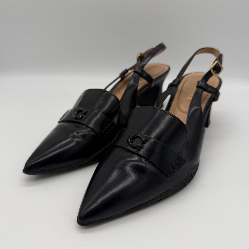 Coach Nikola Slingback Pump Black Leather Pointed Toe Heels CM757 Womens 7.5B